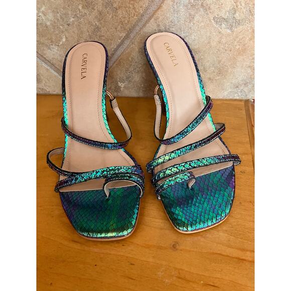 Carvela Mermaid Heel Sandals Shoes, 9.5 Eu 40.5, Blue Green, Strappy, Leather - Picture 2 of 8